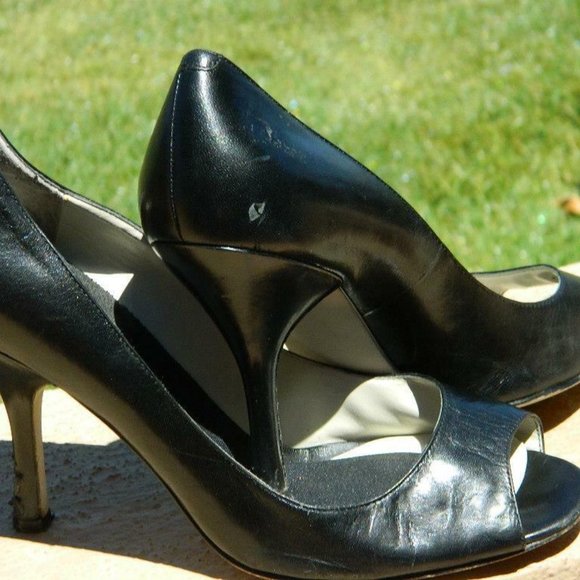 Enzo Angiolini Eamaylie Model Black Leather Peep Toe Classic Pump Shoes US 8.5 - Picture 4 of 11